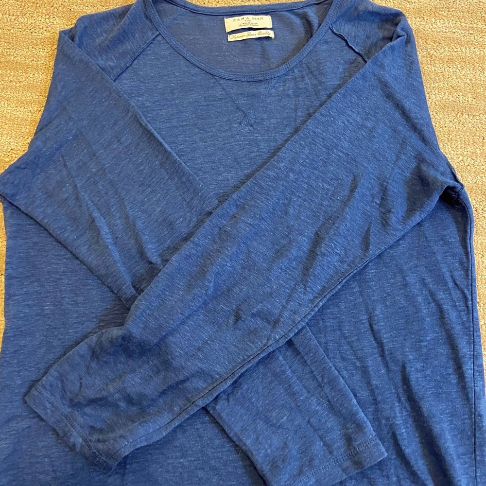 Zara Blue linen shirt long sleeve